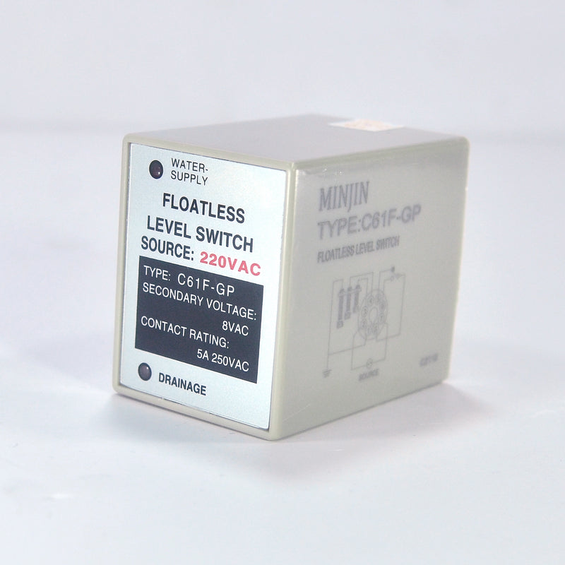 Relay mực nước loại thân nhỏ MINJIN C61F-GP điện áp 220V/AC, giao tiếp bằng đế cắm 8 chân tròn
