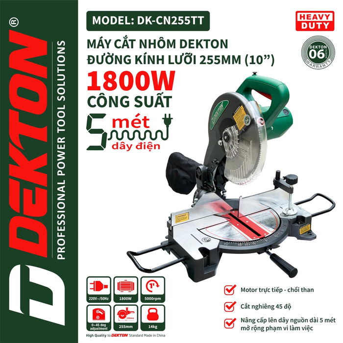 Máy cưa đa góc Dekton DK-CN255TT công suất 1800W, đường kính lưỡi 255mm (10 inch), truyền động dây Curoa