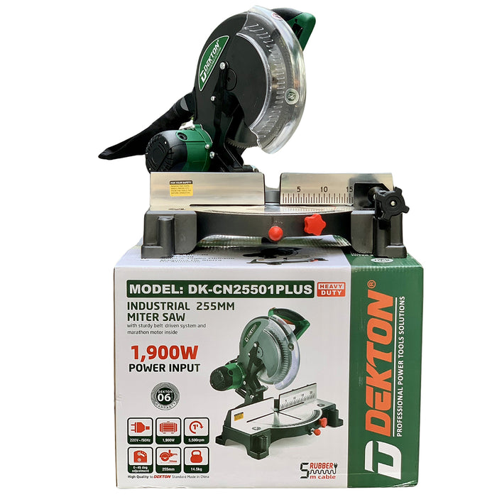 Máy cưa đa góc Dekton DK-CN25501PLUS công suất 1900W, đường kính lưỡi 255mm (10 inch), truyền động dây Curoa