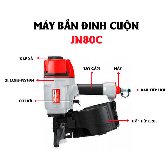Máy bắn đinh cuộn dùng khí nén JITOOL JN80C, kích thước đinh 50mm - 83mm