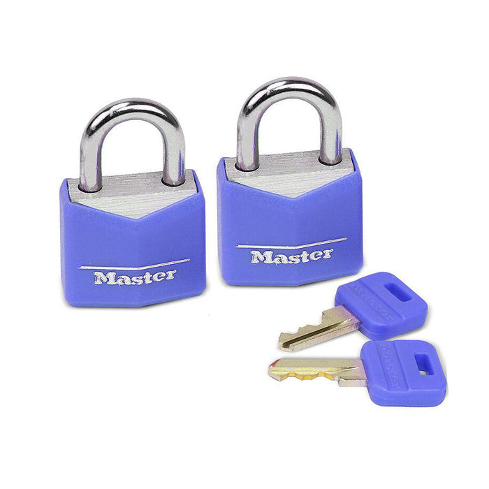 Bộ 2 ổ khóa treo mini Master Lock 9121TCOL, thân khóa bằng nhôm được bọc vinyl 20mm