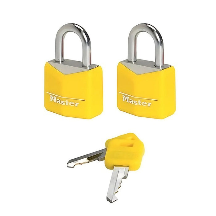 Bộ 2 ổ khóa treo mini Master Lock 9121TCOL, thân khóa bằng nhôm được bọc vinyl 20mm
