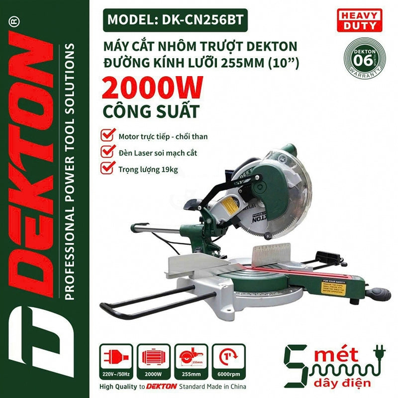 Máy cưa đa góc trượt Dekton DK-CN256BT công suất 2000W, đường kính lưỡi 255mm (10 inch)