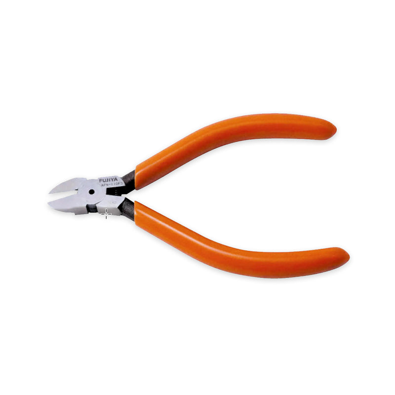 Kìm cắt nhựa mini Fujiya APM-110FS 110mm lưỡi phẳng mạ bạc, cán nhựa cam có lò xo trợ lực.