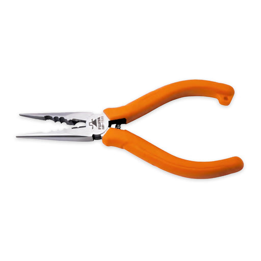 Kìm mũi nhọn đa năng Fujiya AMR-150S 150mm lưỡi thép tích hợp khe bấm cos, cán nhựa cam có lò xo trợ lực.