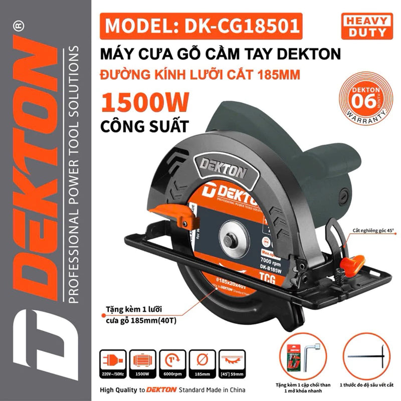 Máy cưa đĩa Dekton DK-CG18501 công suất 1500W, đường kính đĩa 185mm