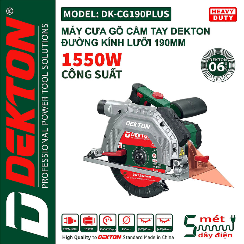 Máy cưa đĩa Dekton DK-CG190PLUS công suất 1550W, đường kính đĩa 190mm
