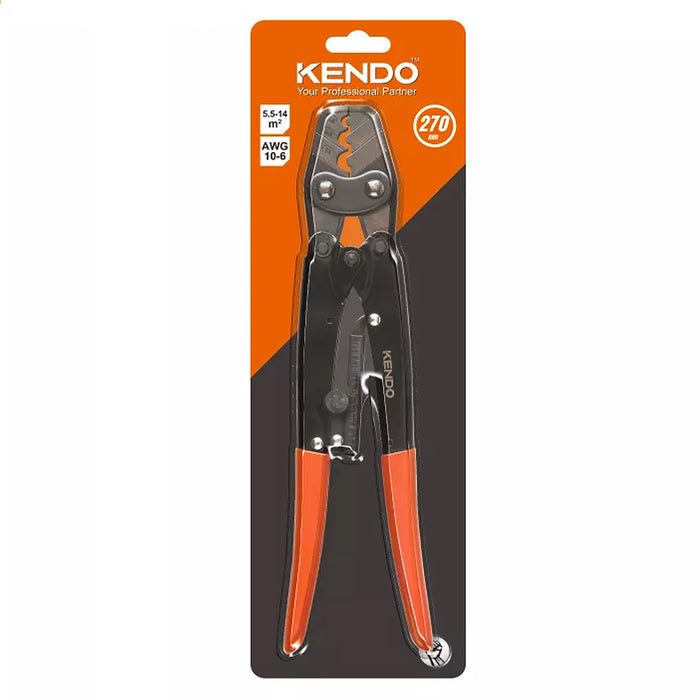 Kìm bấm cos công nghiệp Kendo 11707 chiều dài 10.5 inch (270mm), chuyên bấm đầu cos không bọc nhựa từ 5.5 ~ 14mm² (AWG 10-6)