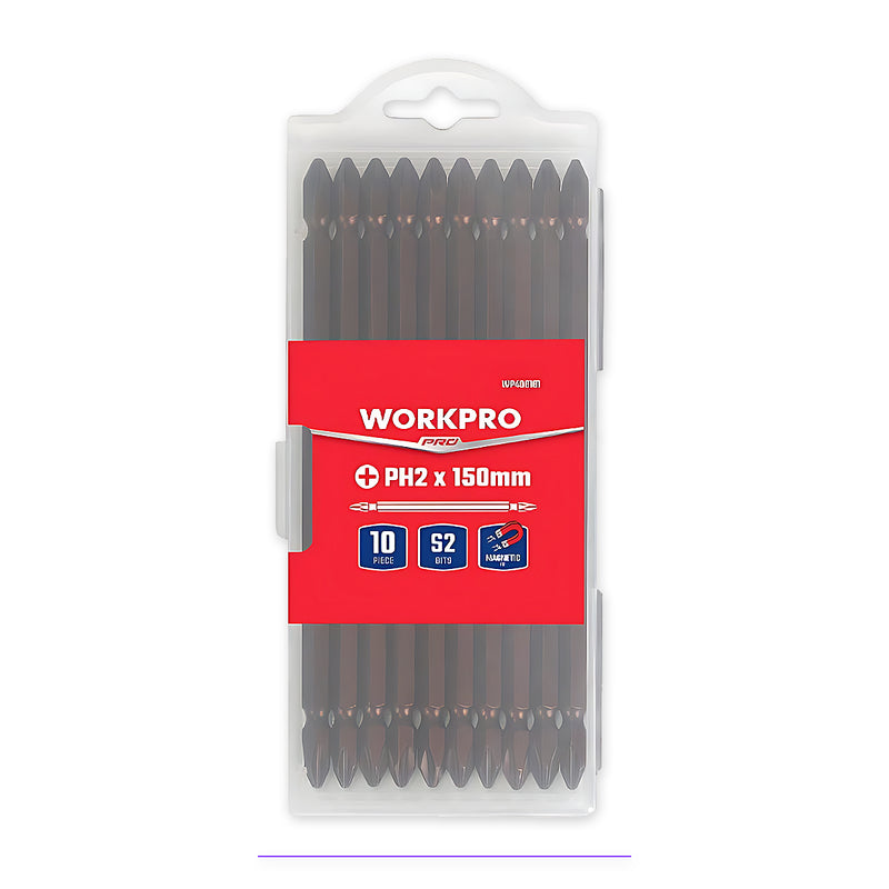 Bộ 10 mũi vặn vít PH2 Workpro, vật liệu thép S2