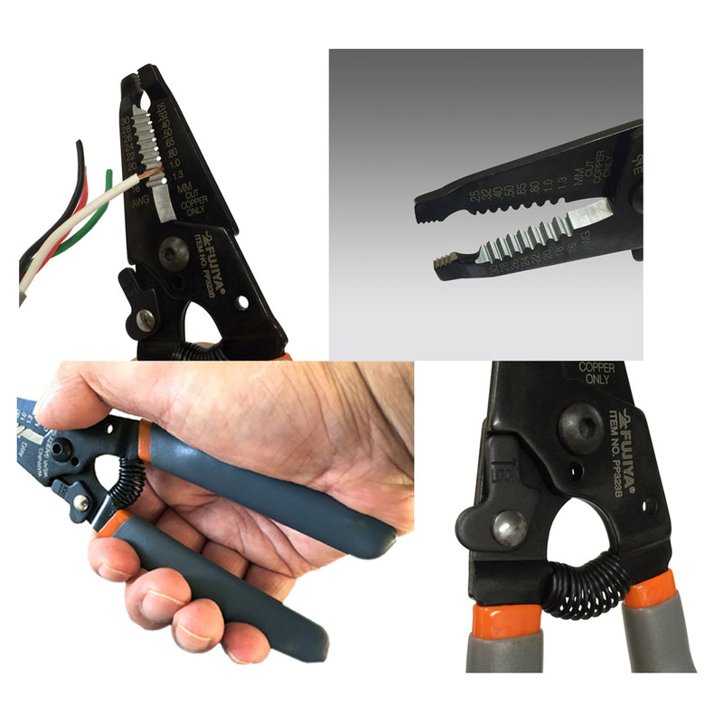 Kìm tuốt dây, có lò xo trợ lực Fujiya PP323B-165 kích thước 165mm, khả năng tuốt từ 0.05mm² - 1.3mm²