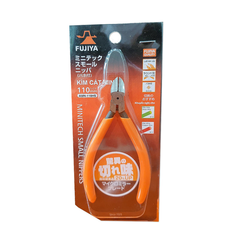 Kìm cắt mini, có lò xo trợ lực, lưỡi cong nhẹ (Round Sharp) Fujiya AMN-110HS kích thước 110mm