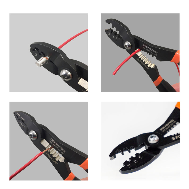 Kìm bấm cose và tuốt dây điện 180mm (7 inch) Fujiya FA203. Tiêu chuẩn an toàn RoHS. Xuất xứ Nhật bản