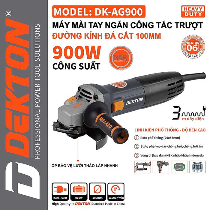 Máy mài góc Dekton DK-AG900 đường kính lưỡi 100mm công tắc trượt, công suất 900W