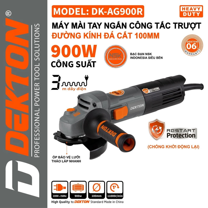 Máy mài góc Dekton DK-AG900R đường kính lưỡi 100mm công tắc trượt bên hông, công suất 900W