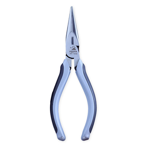 Kìm mũi nhọn trợ lực Fujiya AR-150G 150mm thiết kế lệch tâm, mũi có răng cưa, cán nhựa xám chống trượt.