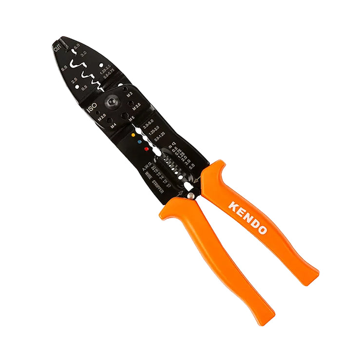 Kìm tuốt dây và bấm đầu cos đa năng Kendo 11709 chiều dài 10 inch (250mm) vật liệu thép carbon C50 mạ nickel