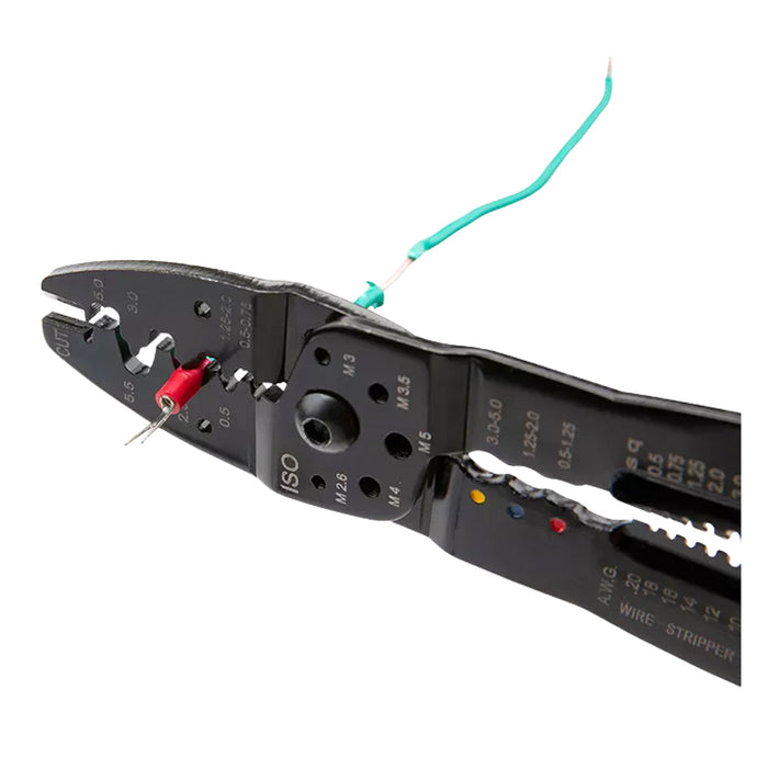 Kìm tuốt dây và bấm đầu cos đa năng Kendo 11709 chiều dài 10 inch (250mm) vật liệu thép carbon C50 mạ nickel