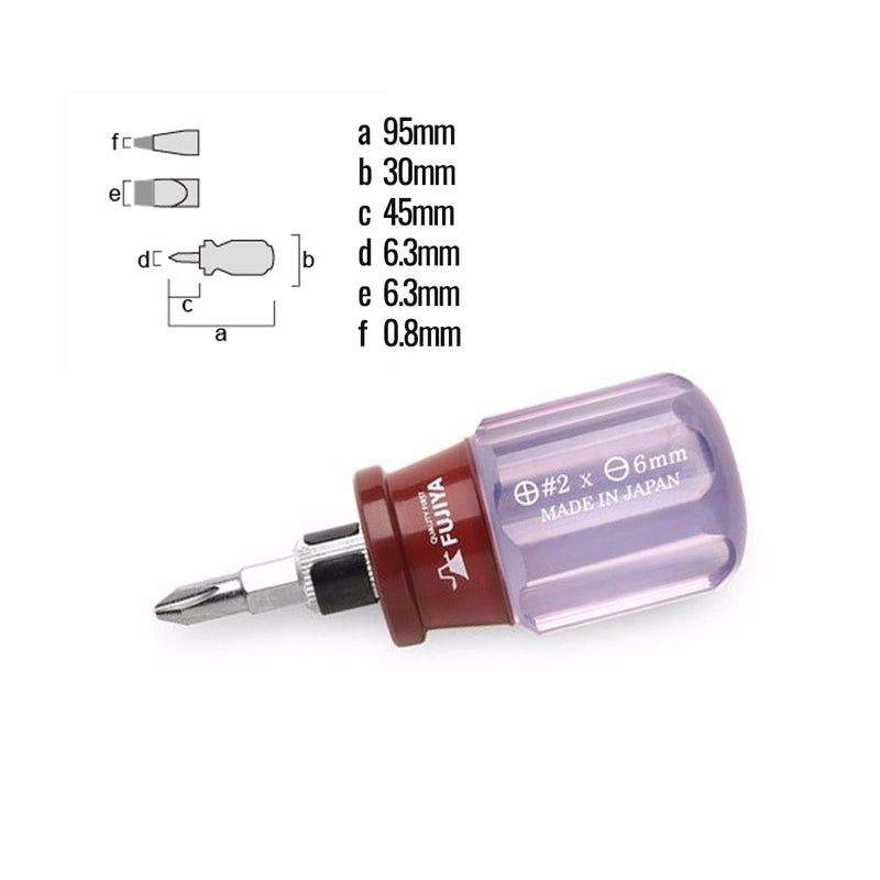 Tua vít lùn 2 đầu đổi chiều Fujiya FCSD-63-45A chiều dài 95mm, kích thước PH2 x SL6