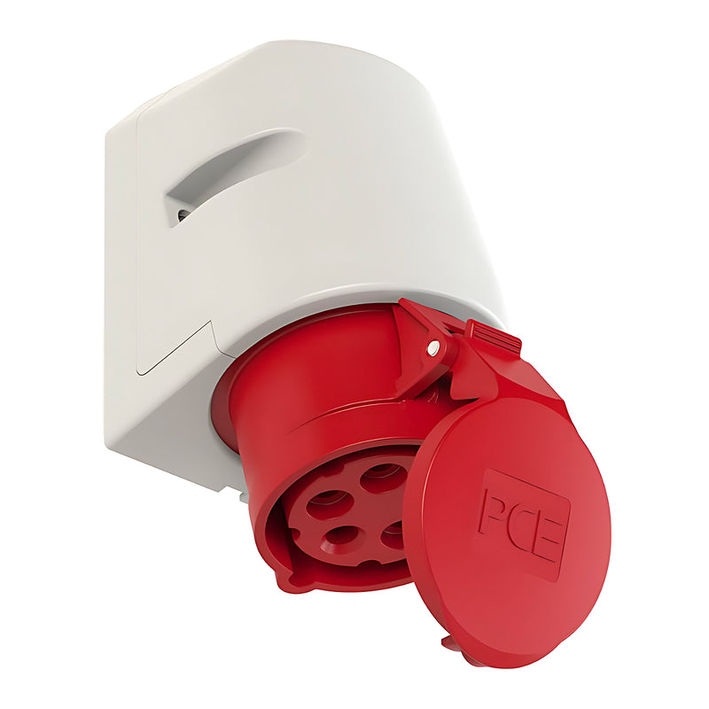Ổ cắm công nghiệp lắp nổi gắn tường PCE 5 chân 400V IP44 loại 16A và 32A sản xuất tại Châu Âu.