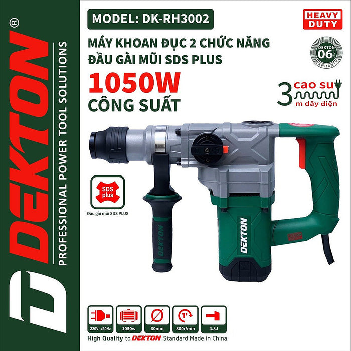 Máy khoan bê tông 2 chức năng Dekton DK-RH3002 công suất 1050W, đầu cặp SDS-Plus, lực đập 4.8J