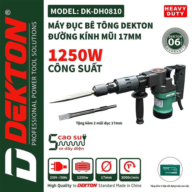 Máy đục bê tông Dekton DK-DH0810 công suất 1250W, đầu gài 17mm