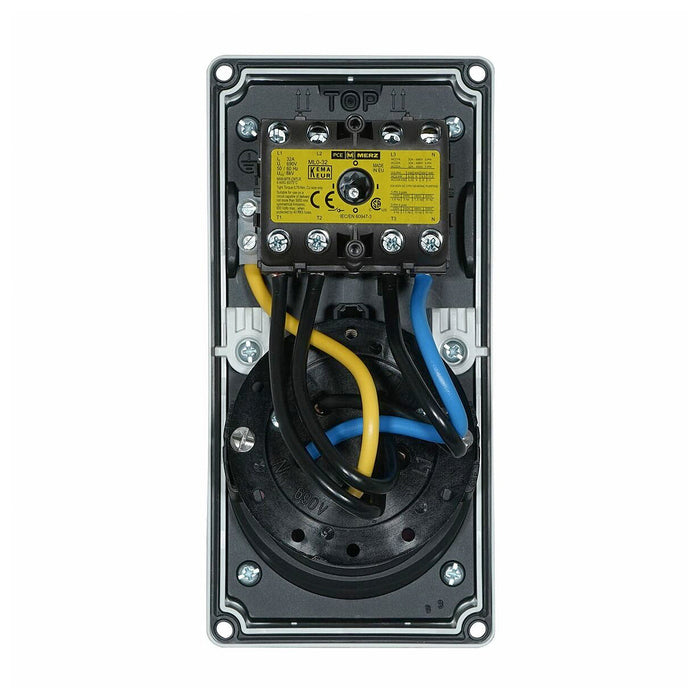 Ổ cắm công nghiệp lắp nổi có kèm công tắc kín nước PCE F61252-6, tải 32A, 5 cực (3P+N+PE), điện áp 400V, Chuẩn kín nước IP67