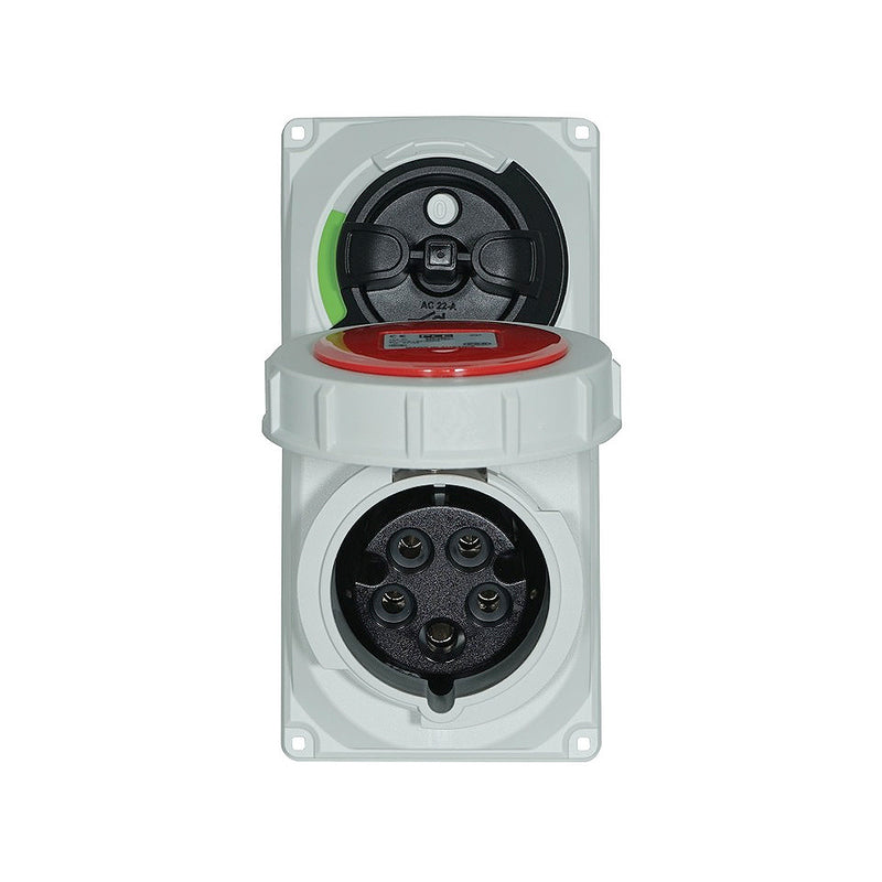 Ổ cắm công nghiệp lắp nổi có kèm công tắc kín nước PCE F61252-6, tải 32A, 5 cực (3P+N+PE), điện áp 400V, Chuẩn kín nước IP67