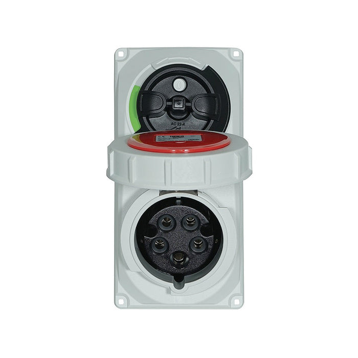 Ổ cắm công nghiệp lắp nổi có kèm công tắc kín nước PCE F61252-6, tải 32A, 5 cực (3P+N+PE), điện áp 400V, Chuẩn kín nước IP67