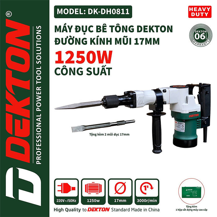Máy đục bê tông Dekton DK-DH0811 công suất 1250W, đầu gài 17mm