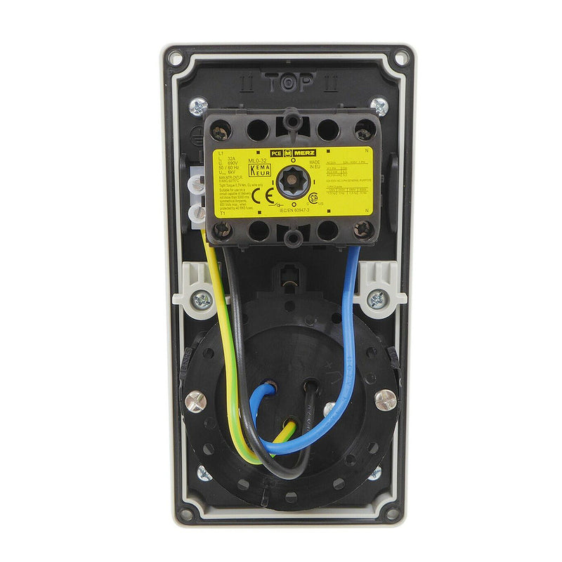 Ổ cắm công nghiệp lắp nổi tích hợp công tắc xoay kín nước PCE F61132-6, tải 16A, 3 cực (2P+PE), điện áp 230V, Chuẩn kín nước IP67