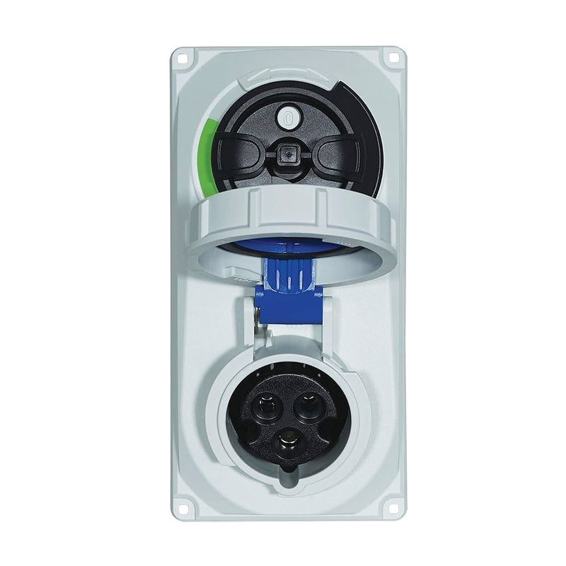 Ổ cắm công nghiệp lắp nổi tích hợp công tắc xoay kín nước PCE F61132-6, tải 16A, 3 cực (2P+PE), điện áp 230V, Chuẩn kín nước IP67