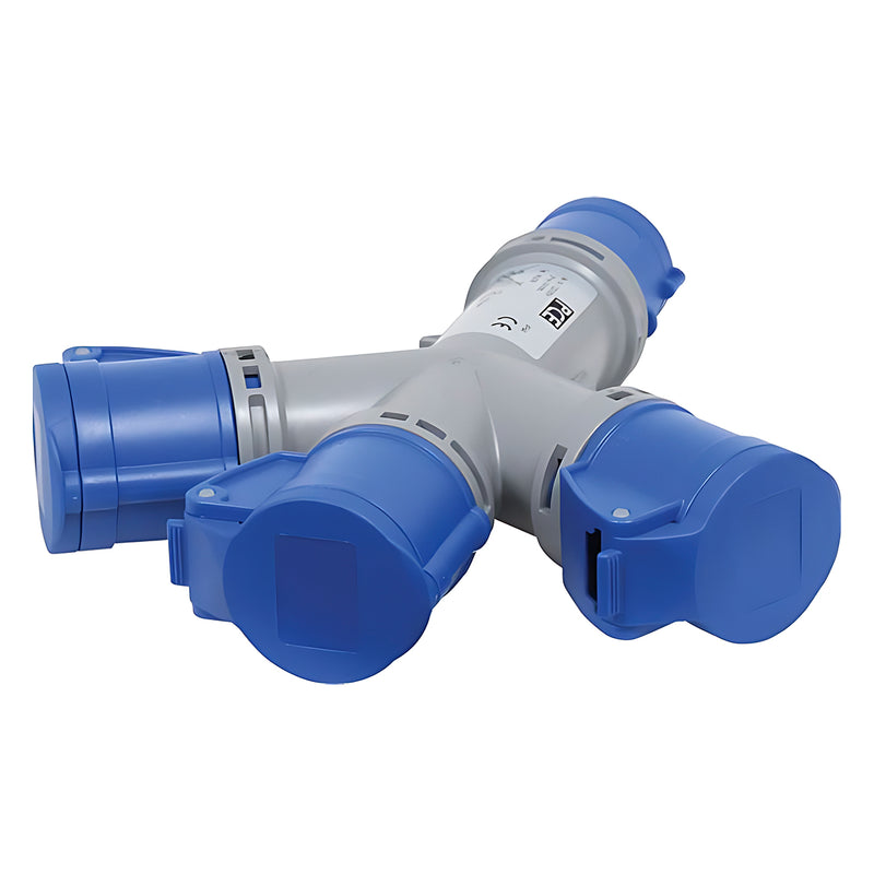 Bộ chia 3 ổ cắm công nghiệp PCE F9432000 tải 16A, 3 cực (2P+PE), điện áp 230V, cấp chống nước IP44