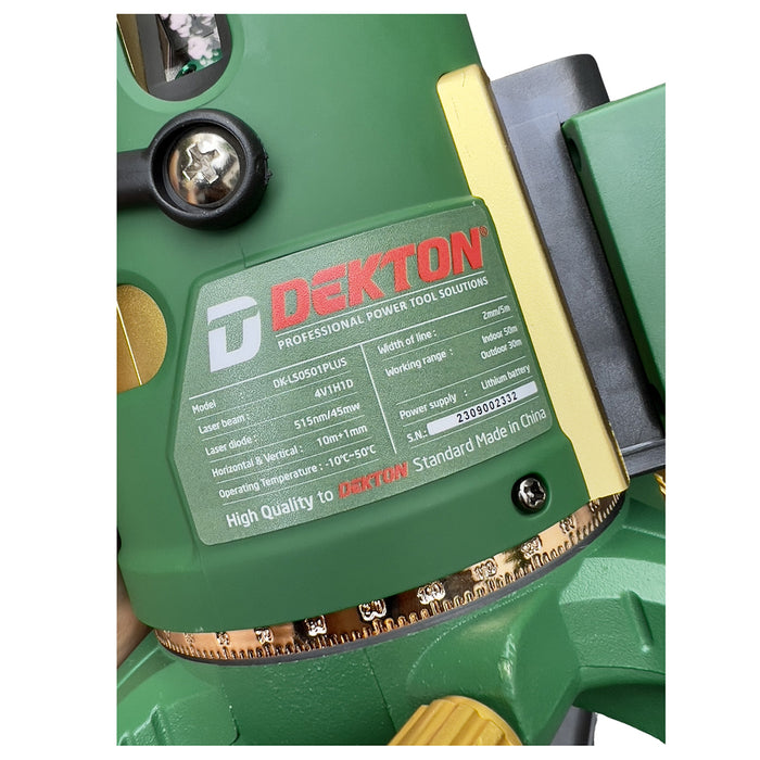 Máy cân mực Laser 5 tia xanh Dekton DK-LS0501PLUS dùng pin Lithium, phạm vi đo 50m có remote điều khiển từ xa