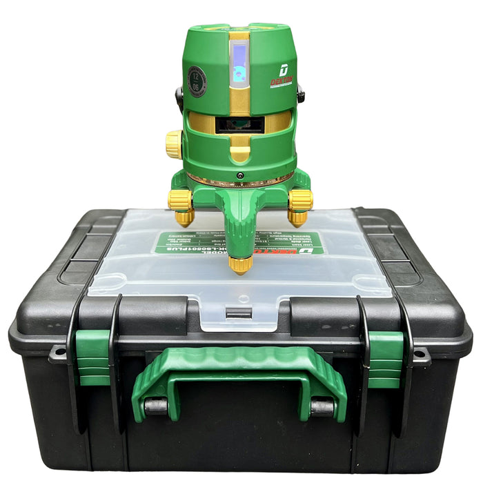 Máy cân mực Laser 5 tia xanh Dekton DK-LS0501PLUS dùng pin Lithium, phạm vi đo 50m có remote điều khiển từ xa