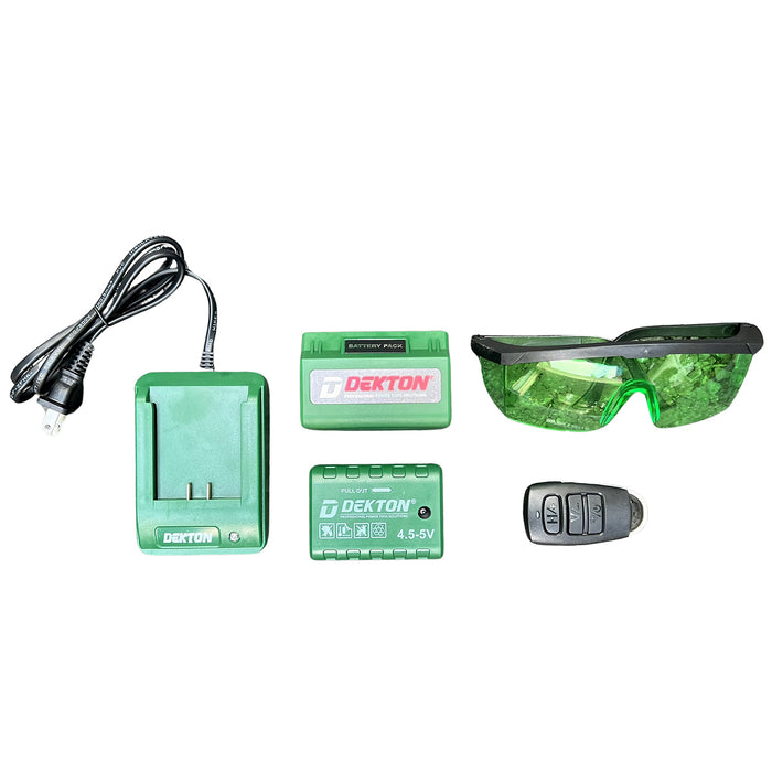 Máy cân mực Laser 5 tia xanh Dekton DK-LS0501PLUS dùng pin Lithium, phạm vi đo 50m có remote điều khiển từ xa