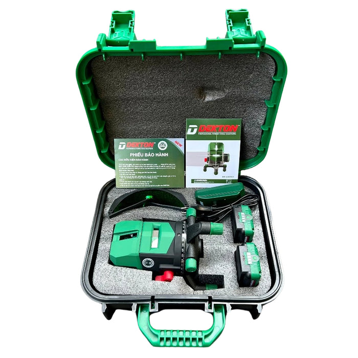 Máy cân mực Laser 5 tia xanh Dekton DK-LS0503 dùng pin Lithium, phạm vi đo 50m có remote điều khiển từ xa