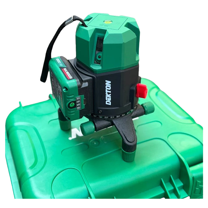 Máy cân mực Laser 5 tia xanh Dekton DK-LS0503 dùng pin Lithium, phạm vi đo 50m có remote điều khiển từ xa