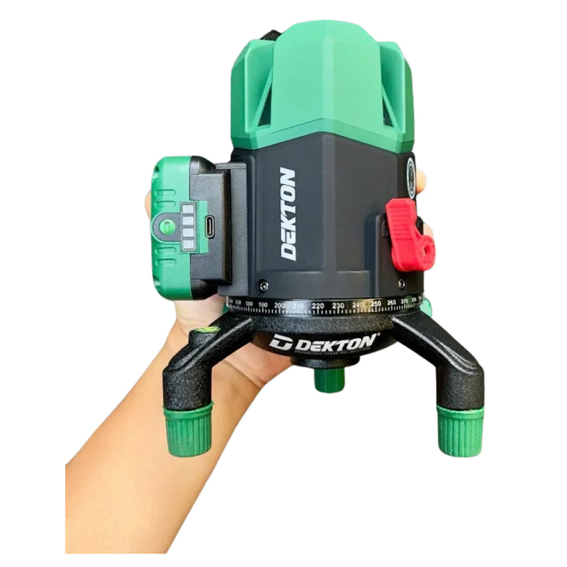 Máy cân mực Laser 5 tia xanh Dekton DK-LS0505 dùng pin Lithium, phạm vi đo 50m có remote điều khiển từ xa