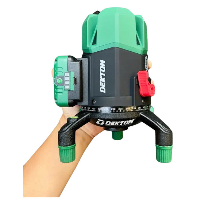 Máy cân mực Laser 5 tia xanh Dekton DK-LS0505 dùng pin Lithium, phạm vi đo 50m có remote điều khiển từ xa