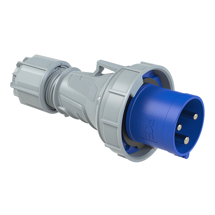 Phích cắm công nghiệp PCE loại kín nước IP67, tải 63A - 125A, 3 chân (2P+PE), điện áp 230V, đầu đực (PCE Trailing Commando Series/ Power Twist)