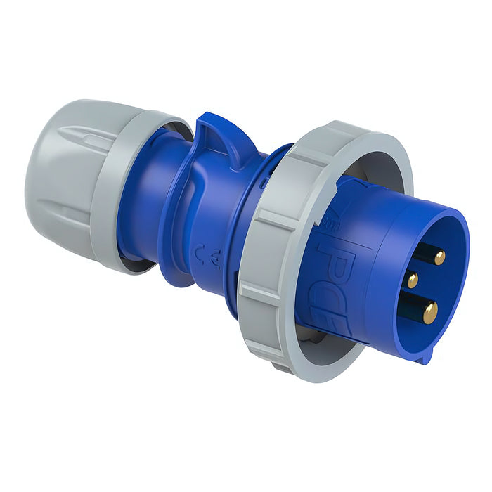 Phích cắm công nghiệp PCE loại kín nước IP67, tải 16A - 32A, 3 chân (2P+PE), điện áp 230V, đầu đực