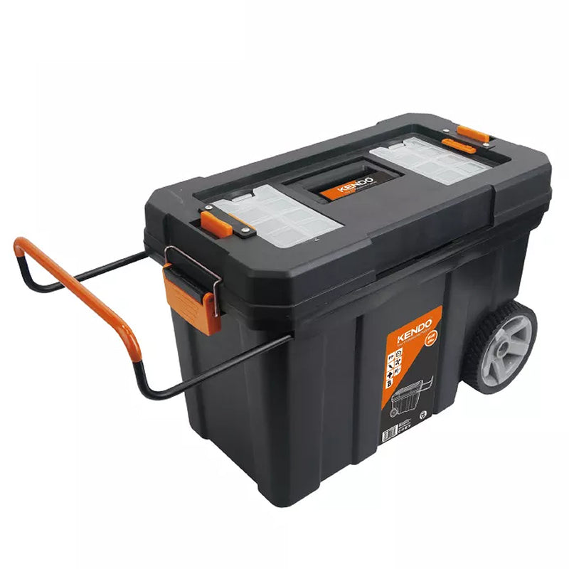 Thùng đồ nghề nhựa có bánh xe và tay nắm kéo Kendo 90274, kích thước 600mm x 300mm x 390mm, vật liệu nhựa PP
