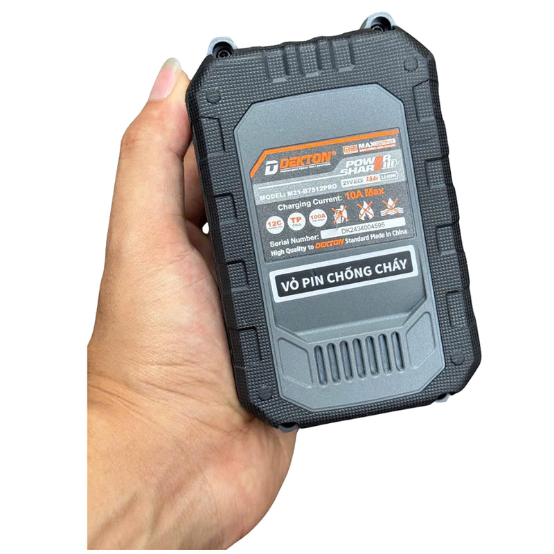 Pin 21V 7.5Ah Dekton M21-B7512PRO, vỏ pin chống cháy, dòng xả tối đa 100A