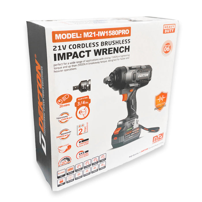 Máy siết bu lông Dekton M21-IW1580PRO dùng pin 21V, mô-men xoắn 1580Nm, cốt 3/4 inch