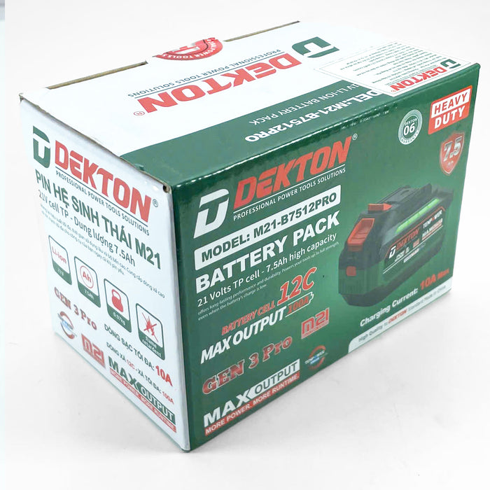 Pin 21V 7.5Ah Dekton M21-B7512PRO, vỏ pin chống cháy, dòng xả tối đa 100A