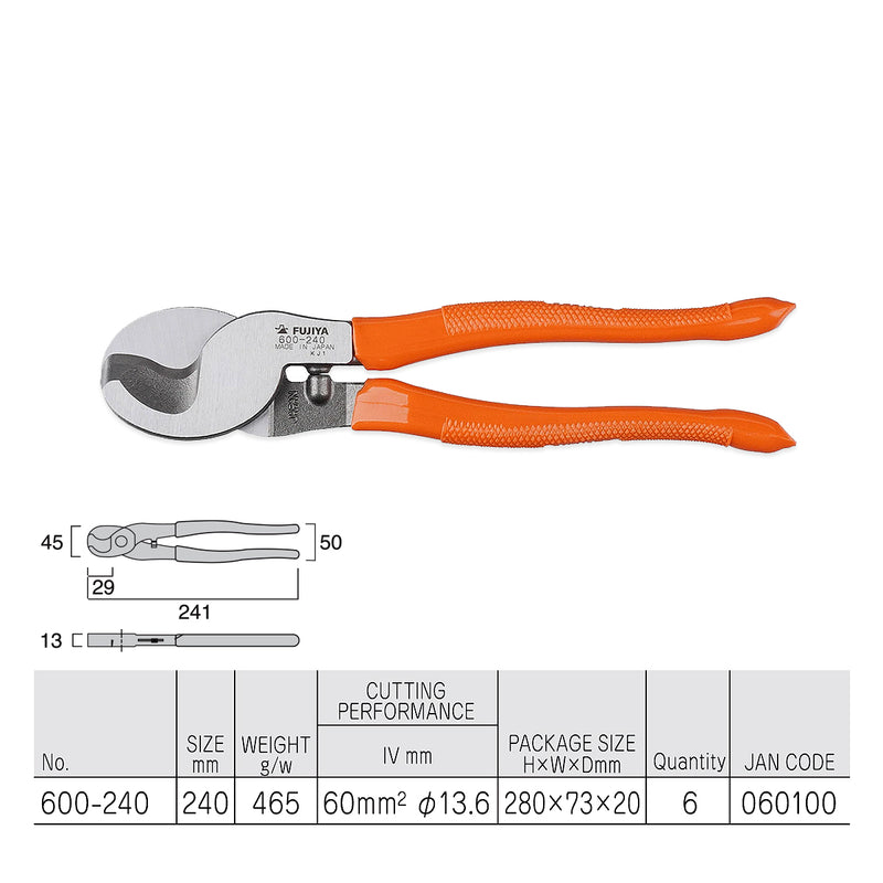 Kìm cắt cáp chuyên dụng 240mm (9.5 inch) Fujiya 600-240, chất liệu thép hợp kim cao cấp