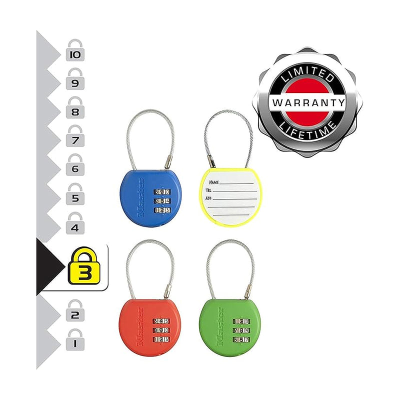Ổ khóa số mini dây cáp Master Lock 4671DCOL, thân khóa bằng nhựa ABS 42mm, 3 cọc số