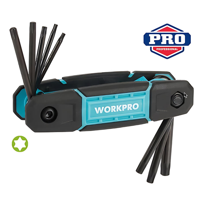 Bộ lục giác gập đầu sao 8 chi tiết Workpro WP222030, vật liệu bằng thép CR-V mạ đen (Pro Series)