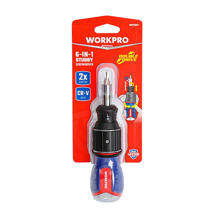 Tua vít đổi đầu 6 chi tiết Workpro WP221071, xoay bánh cóc tự động, vật liệu thép CR-V, tay cầm bằng vật liệu chống trượt