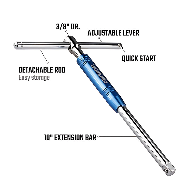 Cần siết bu lông chữ T Workpro WP275017, cốt 3/8 inch, tay cầm có thể trượt và tháo rời , thân dài 250mm (10 inch)